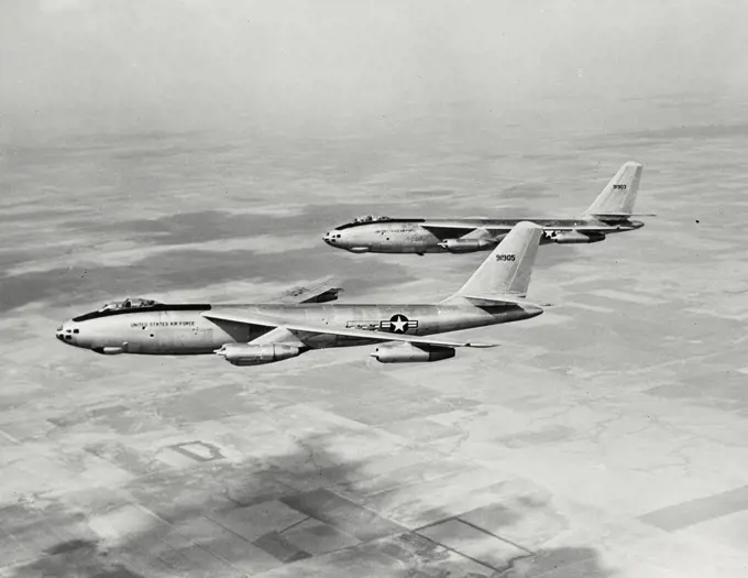 Vintage photograph. Boeing B-47 Stratojets in flight
