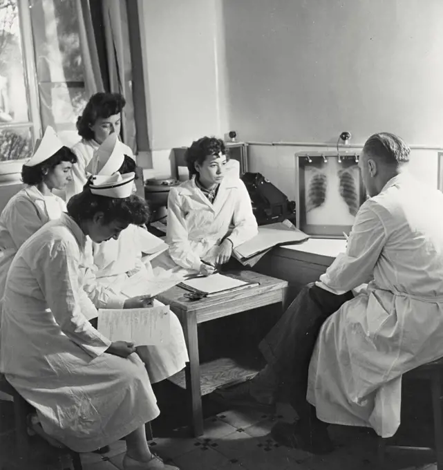 Vintage photograph. Nurses taking a training course at the Health Centre in Istanbul, Turkey