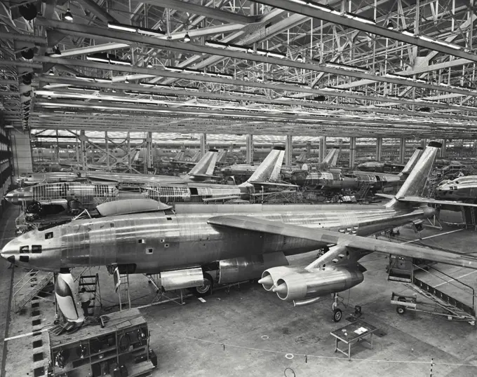 Vintage photograph. Boeing B-47 Stratojet final assembly area at Wichita, Kansas