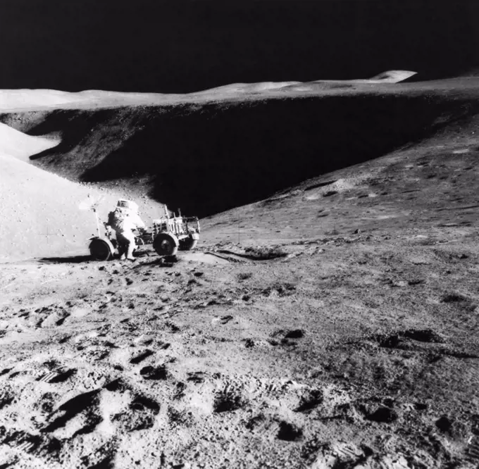 Astronaut David Scott and Lunar Roving Vehicle, Apollo 15, 1971