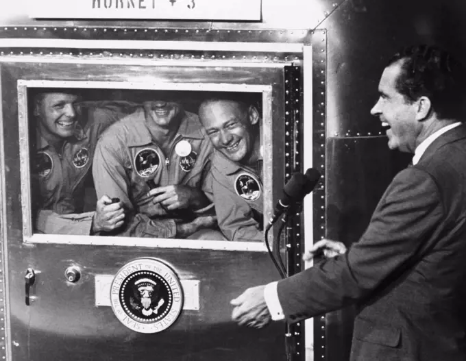 Apollo 11 Astronauts-Armstrong, Collins, Aldrin with President Nixon