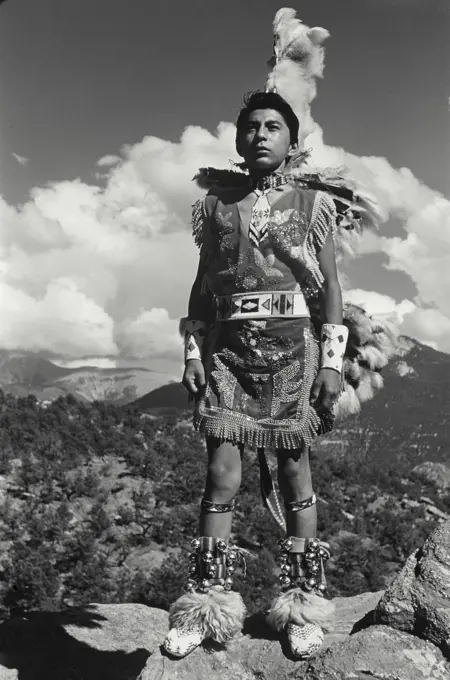 Vintage Photograph. Young boy of Tewa Tribe in New Mexico.