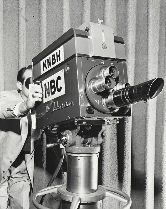 Vintage photograph. Close up of NBC television camera man