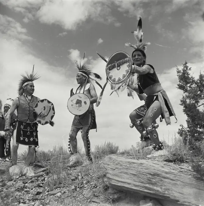 Vintage Photograph. Taos Indians doing dance outside, New Mexico
