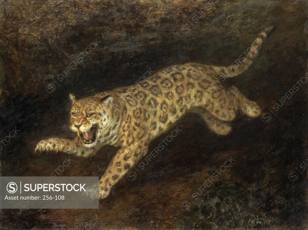 Stock Photo: 256-108 Jaguar II by Elena, oil on canvas, 1997, USA, Florida, Jacksonville