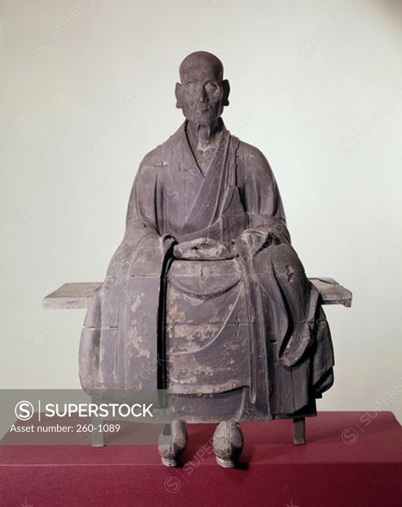 Stock Photo: 260-1089 Portrait of Zen Master Hotto Kokushi (Known as Kakushin) ca. 1286 Asian Art Wood Cleveland Museum of Art, Ohio