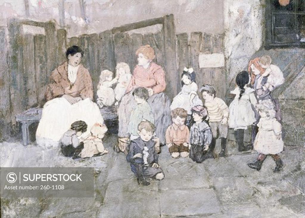 Stock Photo: 260-1108 Moms and Kids by Jerome Myers, (1867-1940), 1907