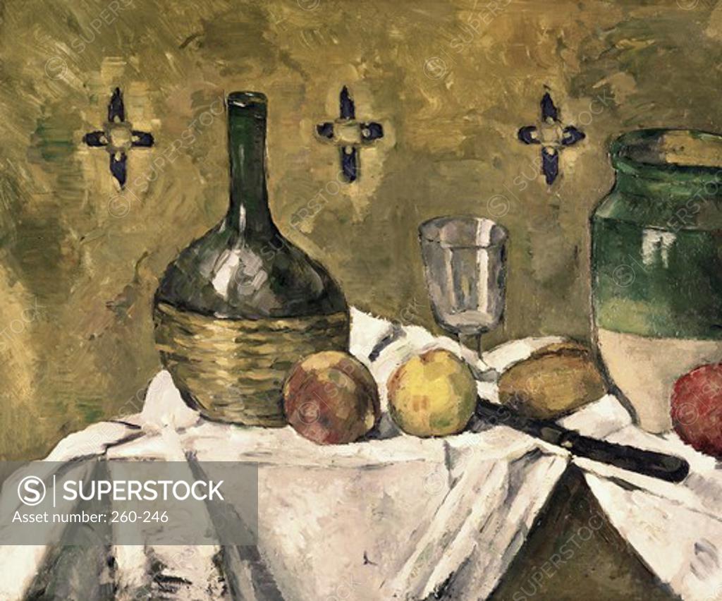 Stock Photo: 260-246 Flask, Glass & Fruit 1877 Paul Cezanne (1839-1906 French) Oil on canvas Solomon R. Guggenheim Museum, New York, USA