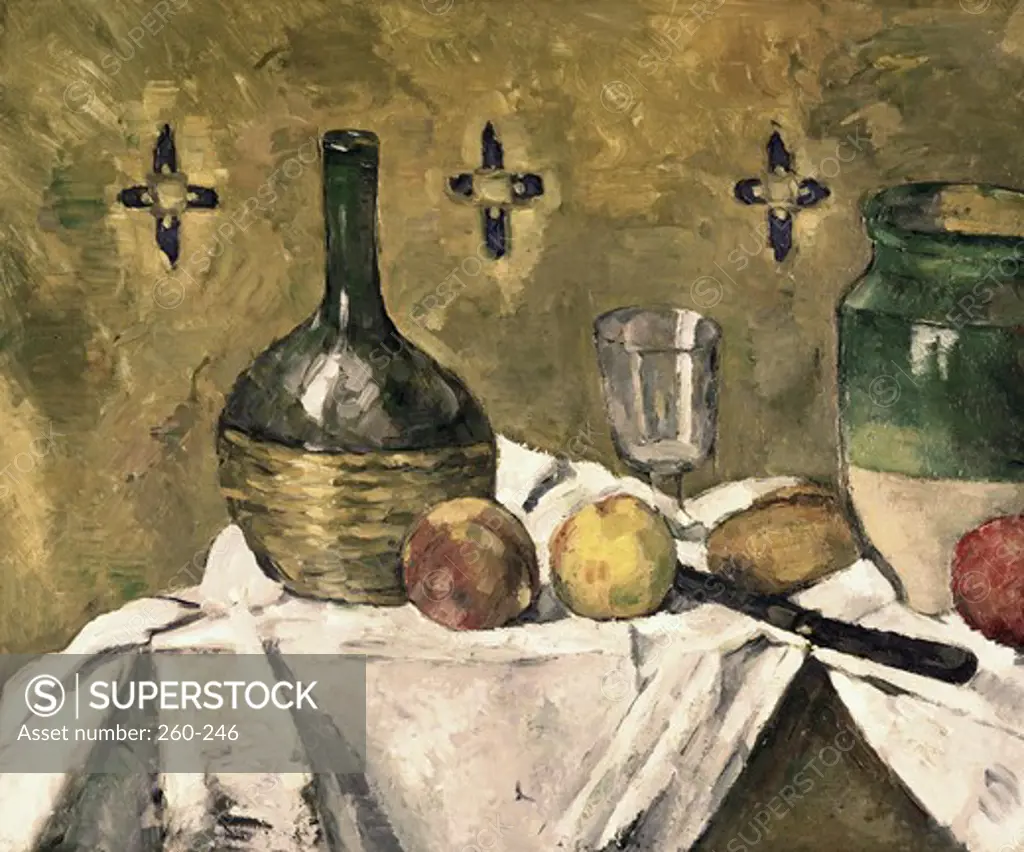 Flask, Glass & Fruit 1877 Paul Cezanne (1839-1906 French) Oil on canvas Solomon R. Guggenheim Museum, New York, USA