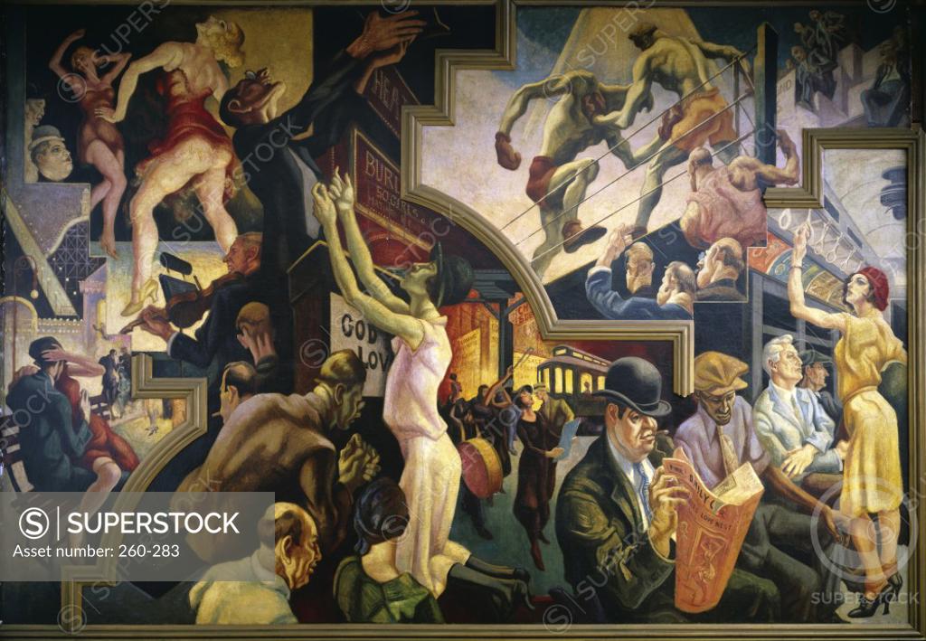 Stock Photo: 260-283 City Activities by Thomas Hart Benton, subway mural, 1889-1975, USA, New York State, New York City, The New School for Social Research