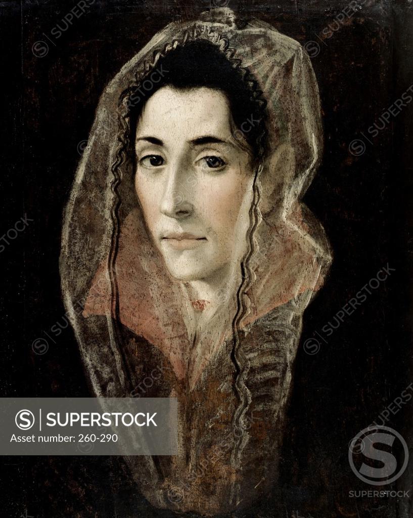Stock Photo: 260-290 Portrait of a Lady 1577-1580 El Greco (1541-1614/Greek) Oil on wood panel John G. Johnson Collection, Philadelphia