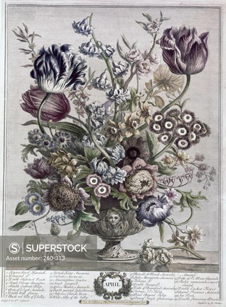 Stock Photo: 260-313 April  1730 H. Fletcher  (ca.18th C. British) Lithograph 
