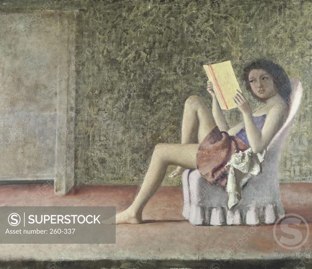 Stock Photo: 260-337 Katia Reading by Balthus, oil on canvas, circa 1968-1976, 1908-2001, Private Collection