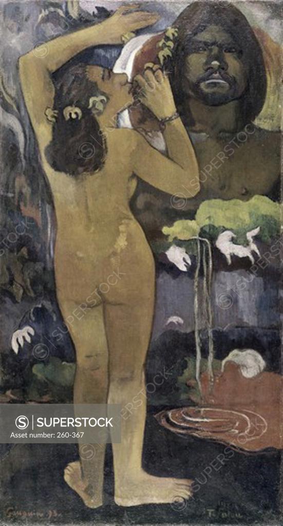 Stock Photo: 260-367 Hina, Moon Goddess & Te Fatu, Earth Spirit 1893 Paul Gauguin (1848-1903 French) Oil on canvas Museum of Modern Art, New York City, USA 