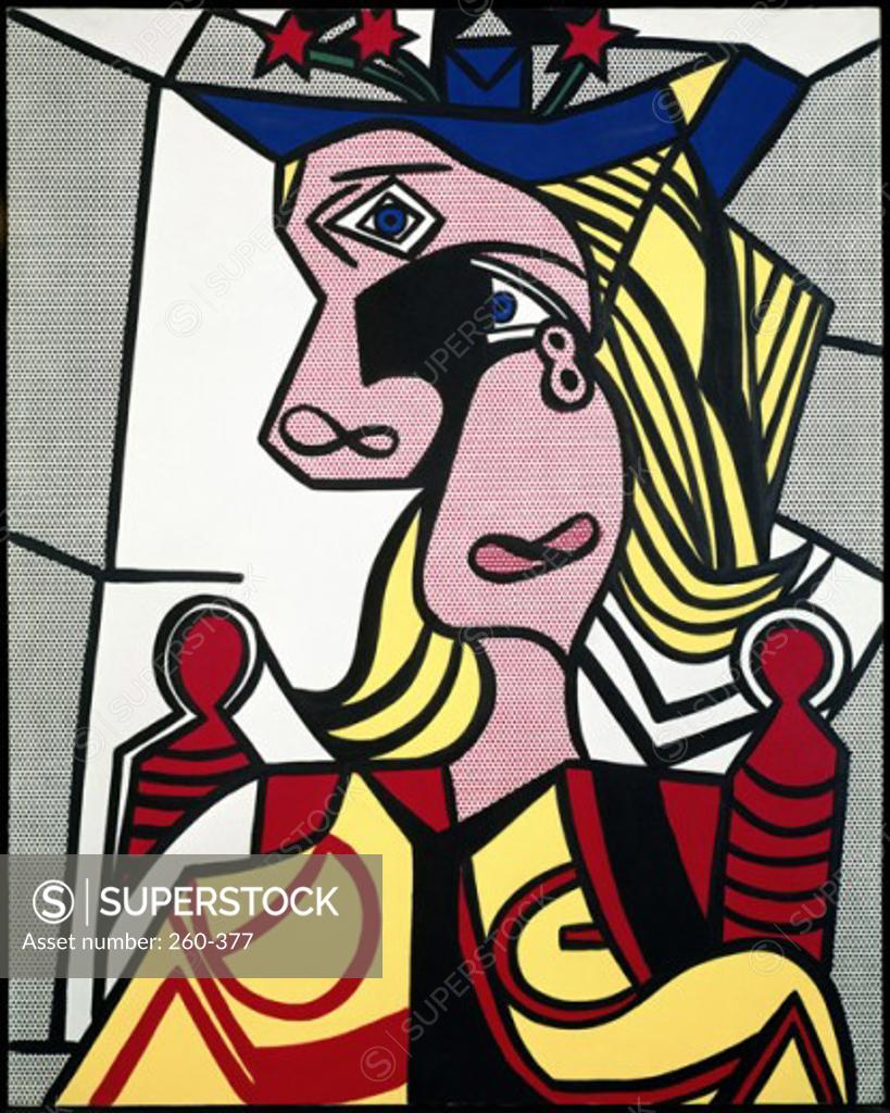 Stock Photo: 260-377 Woman with Flowered Hat by Roy Lichtenstein, magna on canvas, 1963, 1923-1997, Private Collection