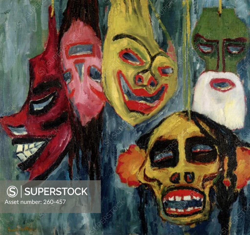 Stock Photo: 260-457 Masks by Emil Nolde, 1867-1956, USA, Illinois, Chicago, Chicago Museum of Contemporary Art