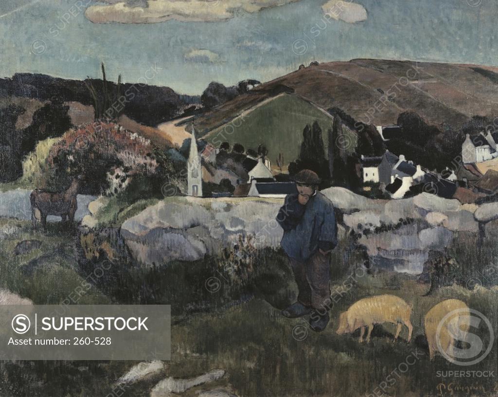 Stock Photo: 260-528 The Swineherd, 1888, Paul Gauguin (1848-1903/French), Oil on canvas, Norton Simon Foundation, San Marino, California