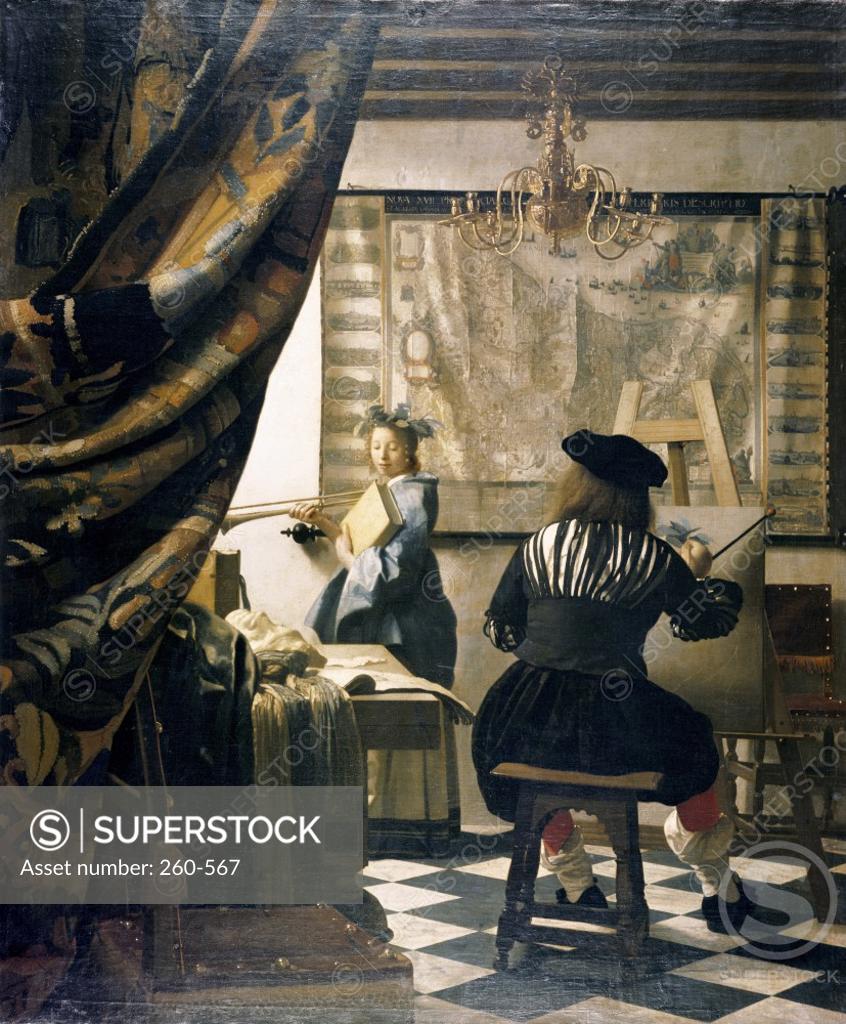Stock Photo: 260-567 The Artist's Studio Jan Vermeer (1632-1675/Dutch) Oil on canvas Kunsthistorisches Museum, Vienna, Austria 