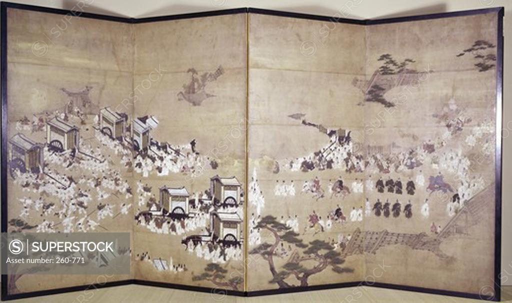 Stock Photo: 260-771 Japanese Print Folding Screen Japanese Art