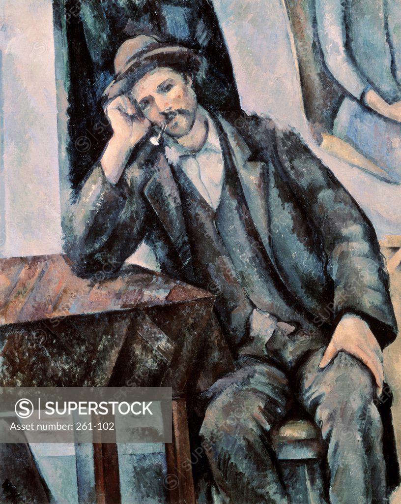 Stock Photo: 261-102 Man Smoking a Pipe 1895-1900 Paul Cezanne (1839-1906 French) Oil on Canvas Pushkin Museum of Fine Arts, Moscow, Russia