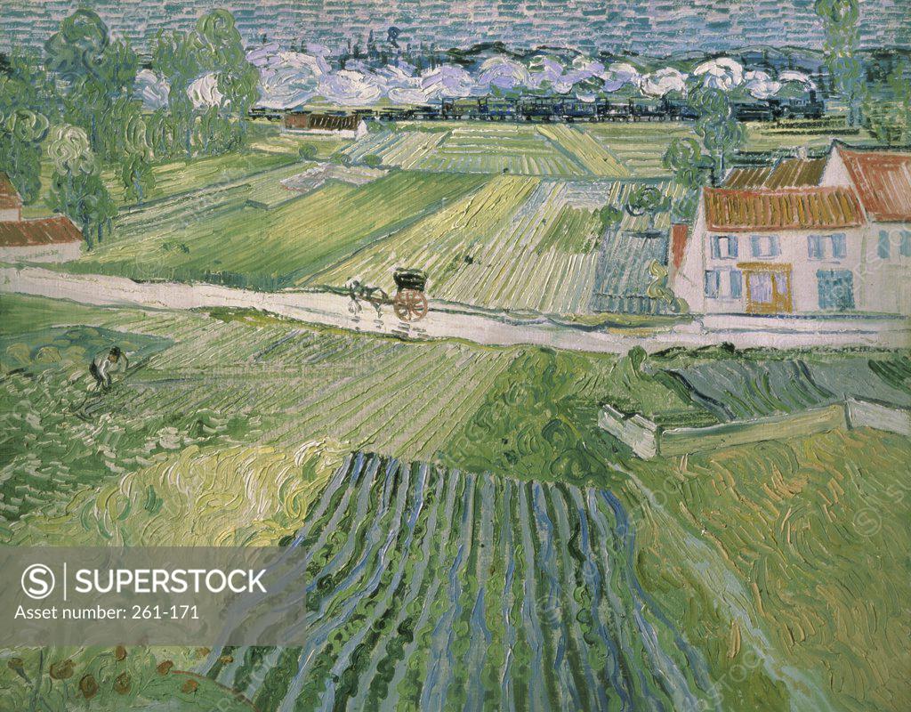 Stock Photo: 261-171 Landscape with Carriage and Train Vincent van Gogh (1853-1890/Dutch) Pushkins State Museum, Moscow, Russia 