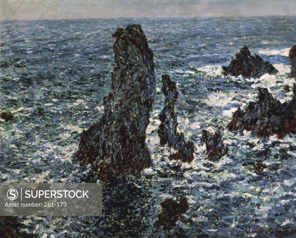 Stock Photo: 261-173 Rocks at Belle Isle  1886 Claude Monet (1840-1926 French) Oil on canvas Pushkin Museum of Fine Arts, Moscow, Russia