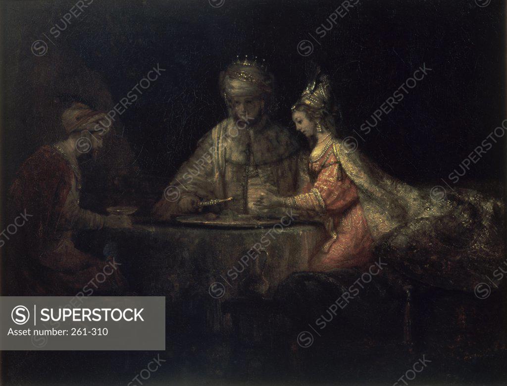 Stock Photo: 261-310 Ahasuerus, Haman and Esther  1660 Rembrandt van Rijn (1606-1669 Dutch) Hermitage Museum, St. Petersburg, Russia 