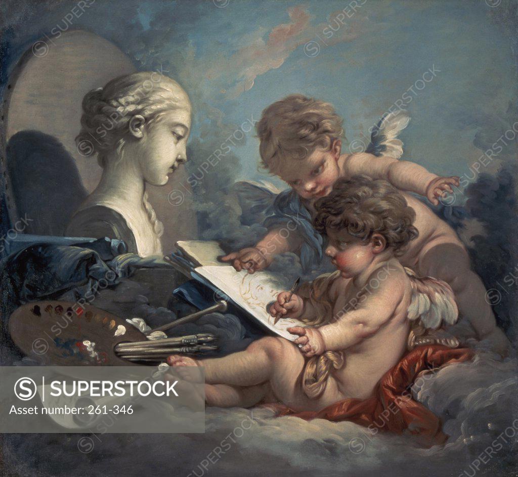 Stock Photo: 261-346 Amore, Allegory of Painting  Francois Boucher (1703-1770/ French)  Hermitage Museum, St. Petersburg 