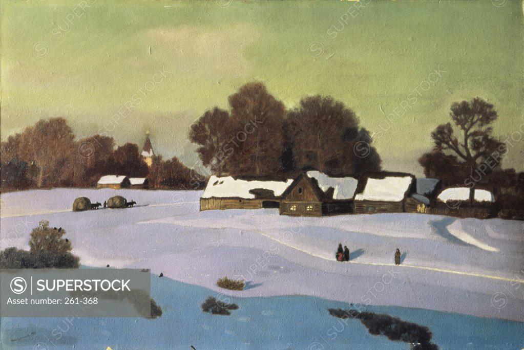 Stock Photo: 261-368 Winter Evening by Nikolaj Petrovic Krymov, 1912, 1884-1958, Russia, Moscow, Tretyakov Gallery