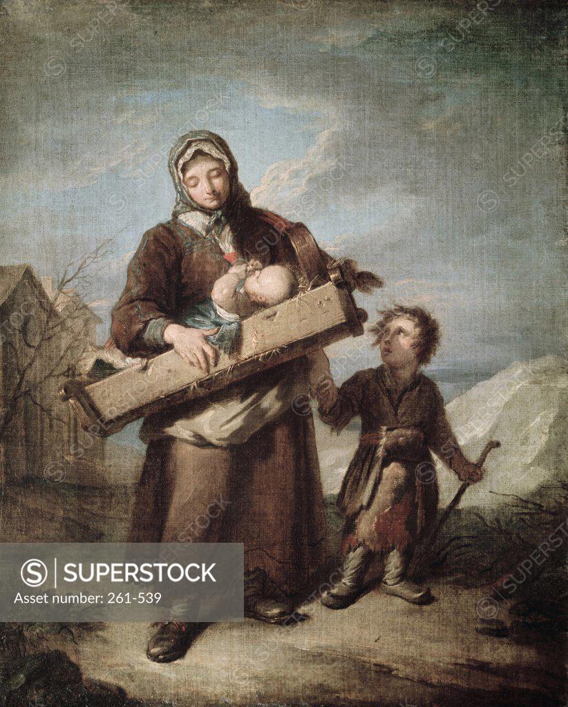 Stock Photo: 261-539 The Poor Woman with her Children  Jacques Dumont (1701-1781/French) Oil on Canvas   Pushkin Museum of Fine Arts, Russia 