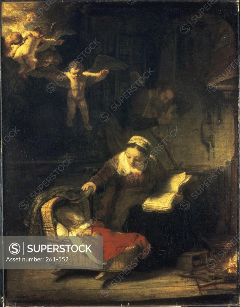 Stock Photo: 261-552 The Holy Family  1645,  Rembrandt Harmensz van Rijn (1606-1669 /Dutch)  Oil on Wood Panel  Hermitage Museum, St. Petersburg 