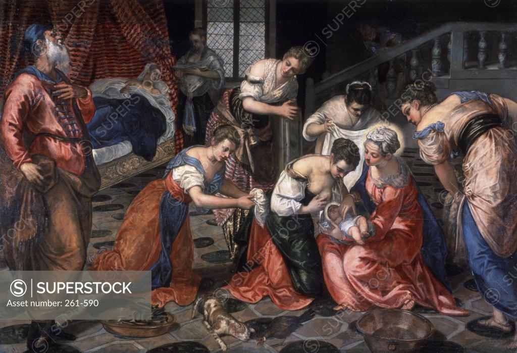Stock Photo: 261-590 The Birth Of John The Baptist Jacopo Tintoretto (1518-1594 Italian) Hermitage Museum, St. Petersburg, Russia 