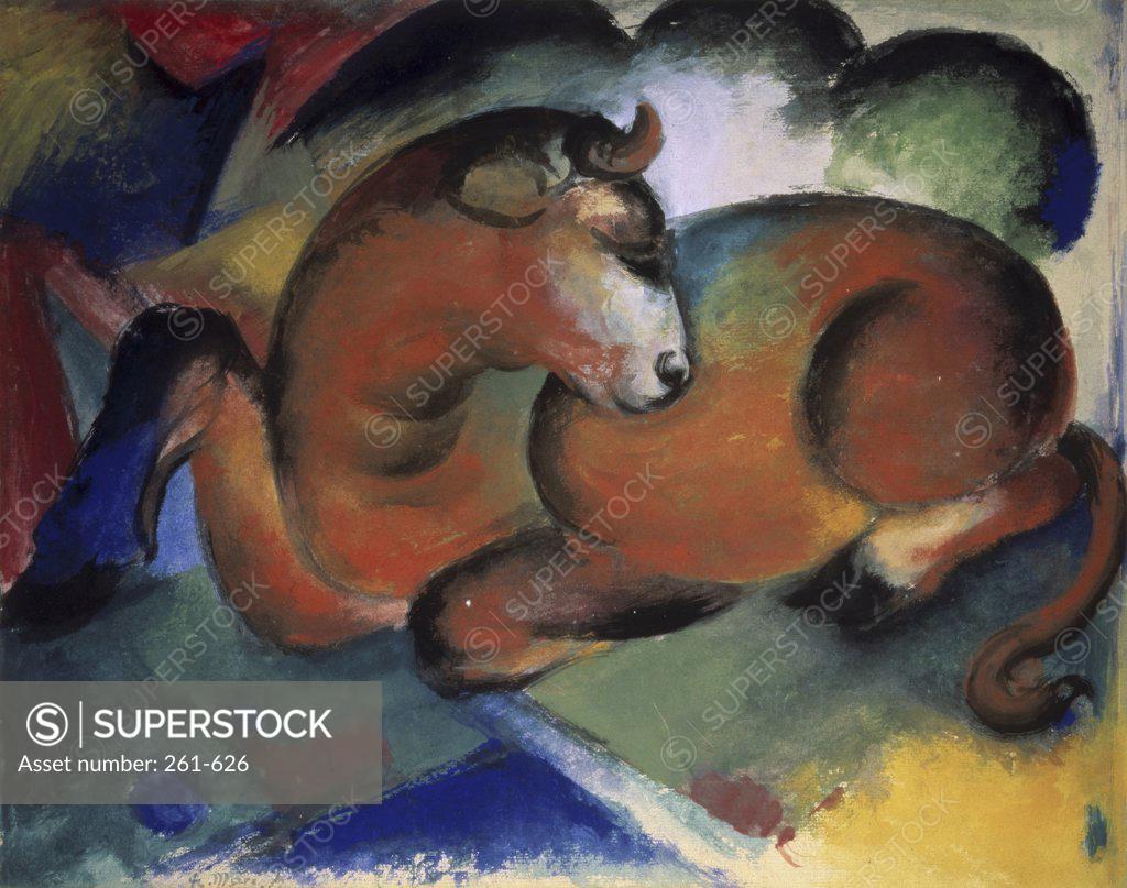 Stock Photo: 261-626 A Red Bull  1912  Franz Marc (1880-1916/ German) Pushkin Museum of Fine Arts, Moscow 