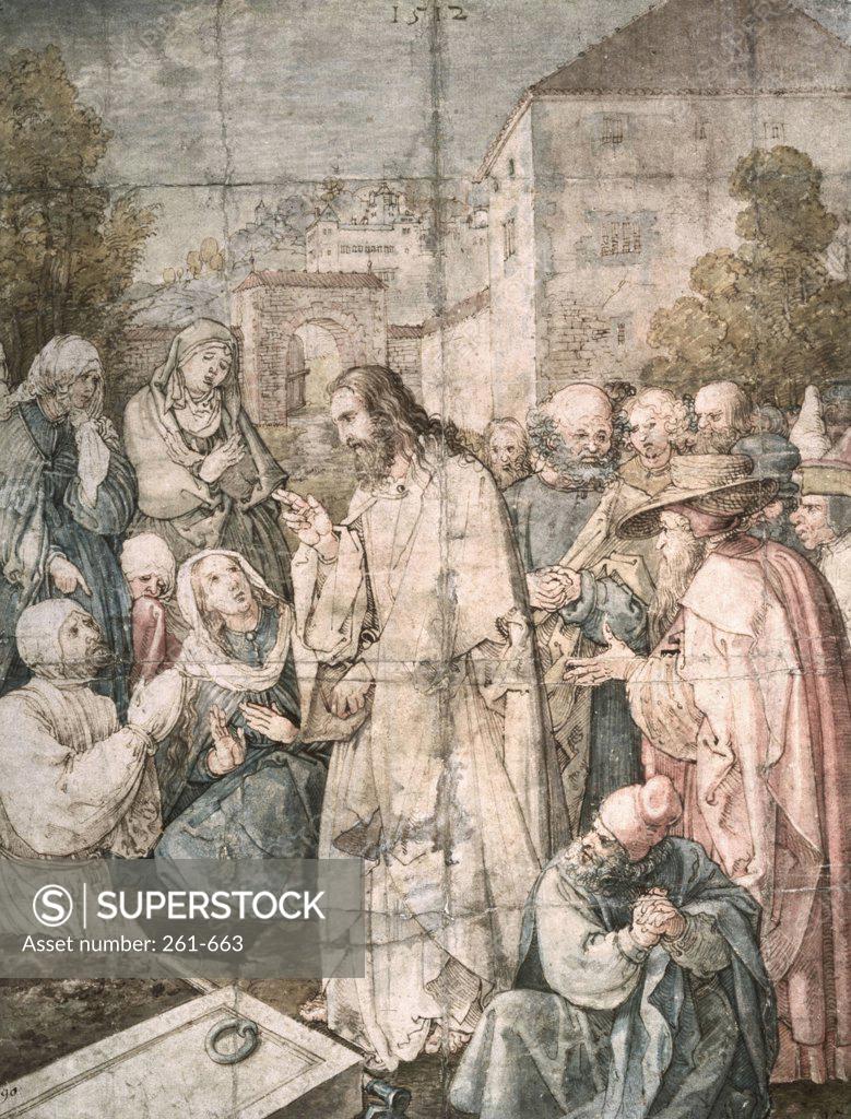 Stock Photo: 261-663 The Resurrection of Lazarus  1512,  Albrecht Durer (1471-1528/ German)  Ink with Watercolor  Pushkin Museum of Fine Arts, Moscow 