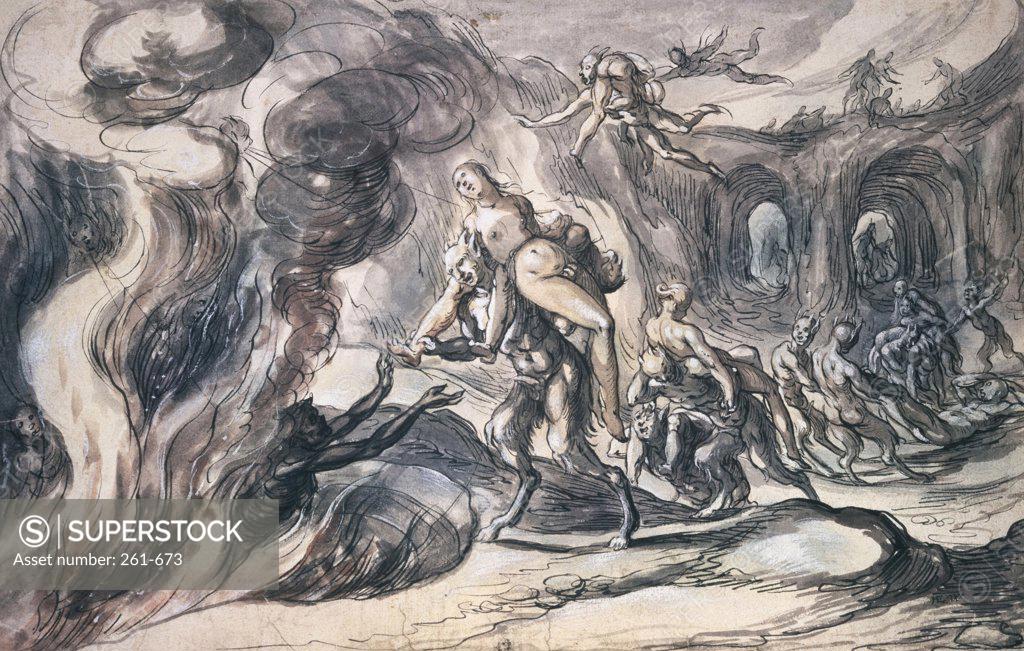 Stock Photo: 261-673 Eurydice in Hell  1620 Hermann Weyer (1596-after 1621/German)  Pen, Ink and Gouache Pushkin Museum of Fine Arts, Moscow 