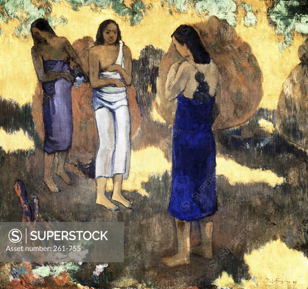 Stock Photo: 261-755 Women Standing Against A Yellow Background Femmes Debout Sur Fond Jaune, 1899, Gauguin, Paul(1848-1903 French), State Hermitage Museum, St. Petersburg, Russia