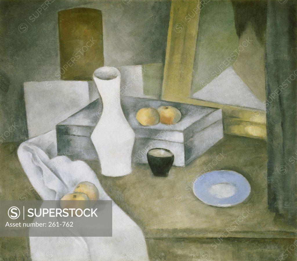 Stock Photo: 261-762 Still Life with Apples and Blue Saucer by Alexander Schevtschenko, 1919, 1882-1948, Russia, St. Petersburg, Russian State Museum