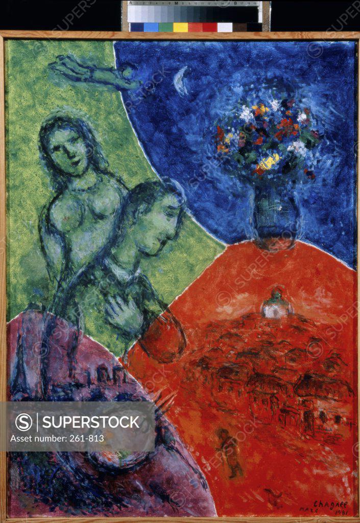 Stock Photo: 261-813 Self-Portrait with a Bouquet by Marc Chagall, 1981, 1887-1985, Private Collection