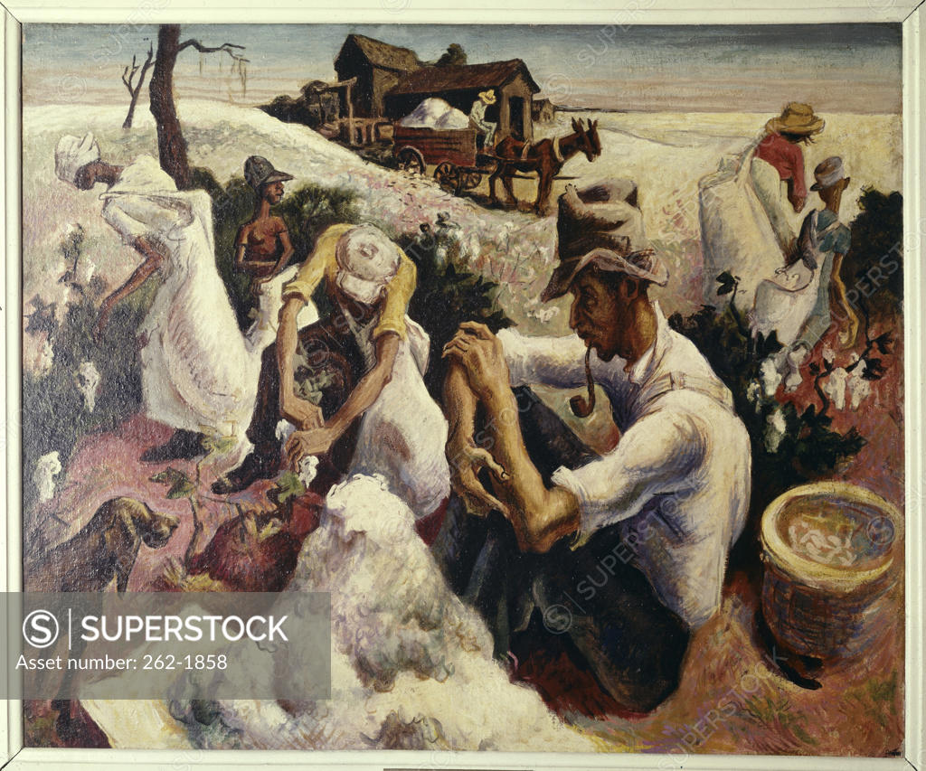 Stock Photo: 262-1858 Cotton Pickers, Georgia by Thomas Hart Benton (/American), oil on canvas, 1889-1975, USA, New York City, Metropolitan Museum of Art
