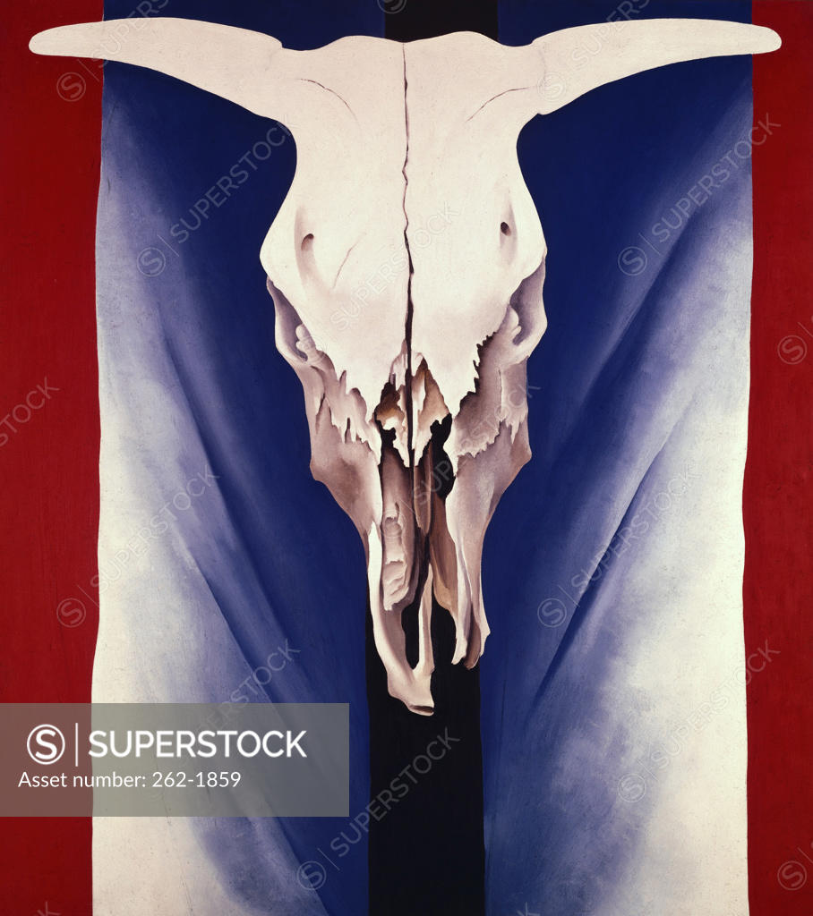 Stock Photo: 262-1859 Cow's Skull: Red, White and Blue by Georgia O'Keeffe, oil on canvas, 1887-1986