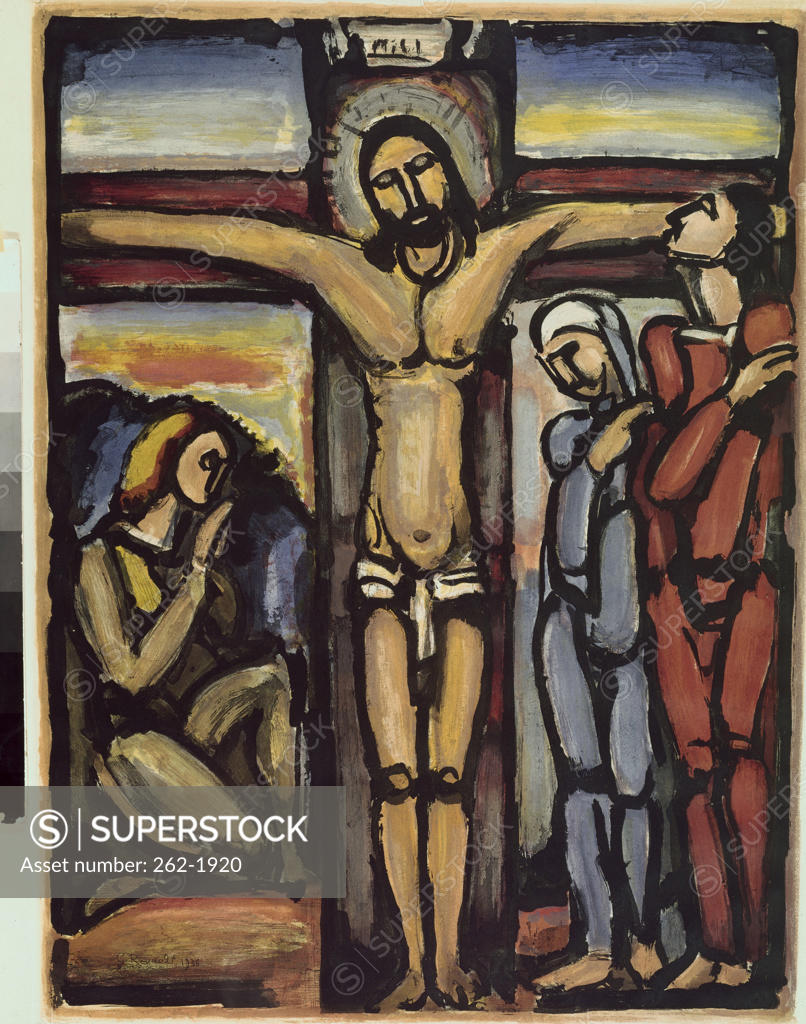 Stock Photo: 262-1920 Crucifixion by Georges Rouault, oil on canvas, 1939, 1871-1958, Private Collection
