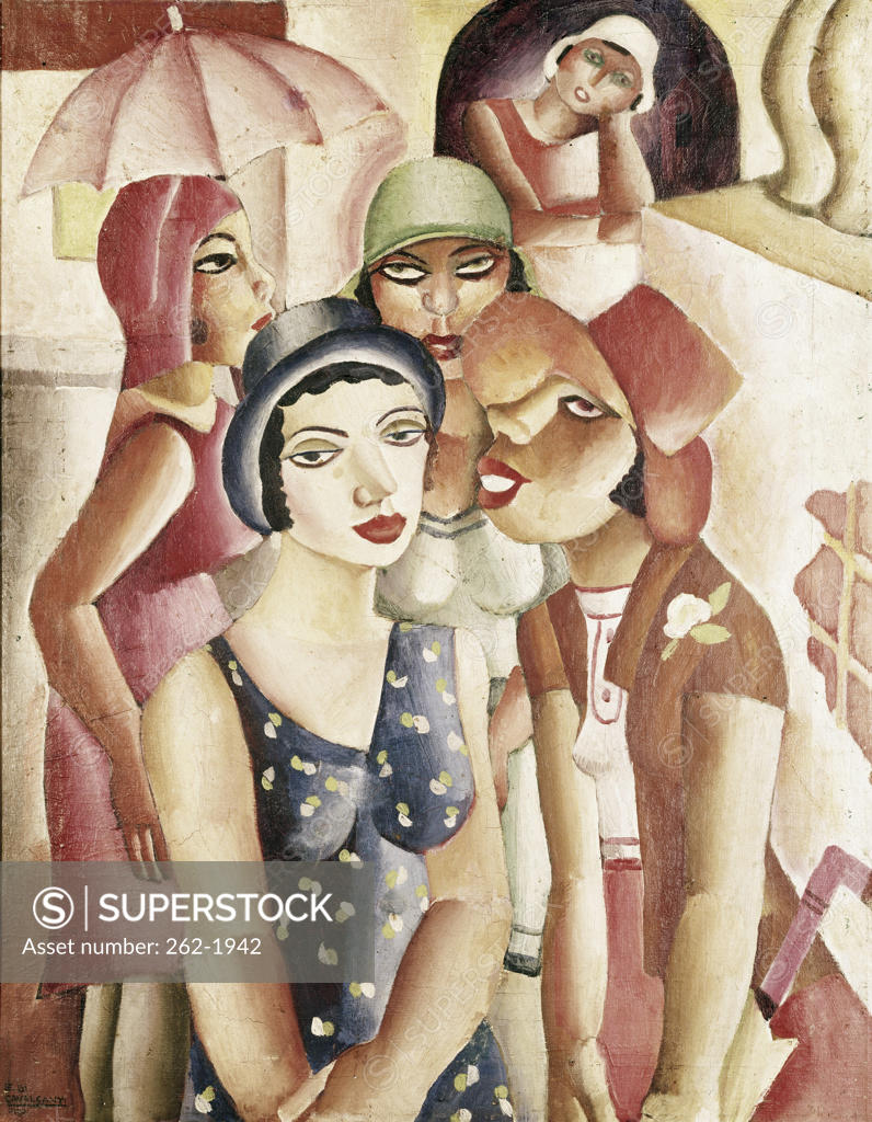 Stock Photo: 262-1942 Cinco Mocas de Guaratingueta by Emiliano di Cavalcanti, oil on canvas,, 1930, 1897-1976