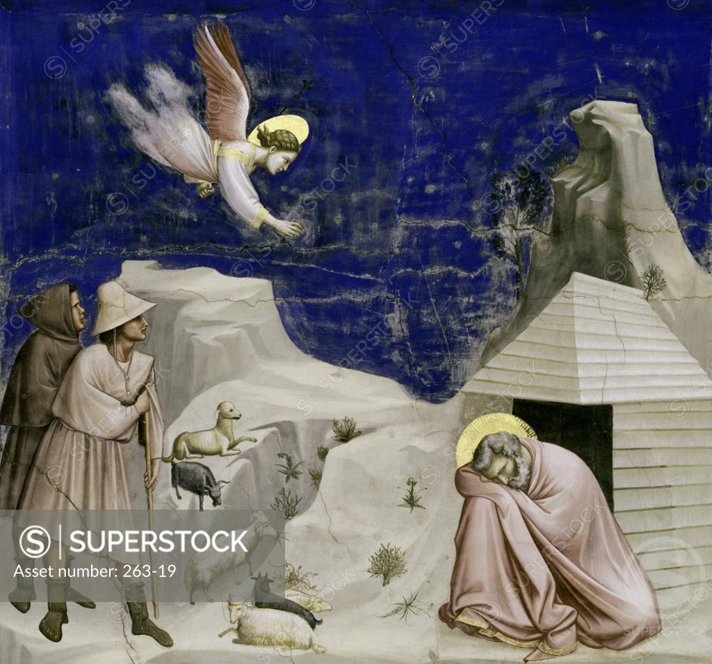 Stock Photo: 263-19 Joseph's Dream  c. 1305-1313,  Giotto di Bondone c. 1266-1337 Florentine  Fresco  Arena Chapel, Cappella degli Scrovegni, Padua 
