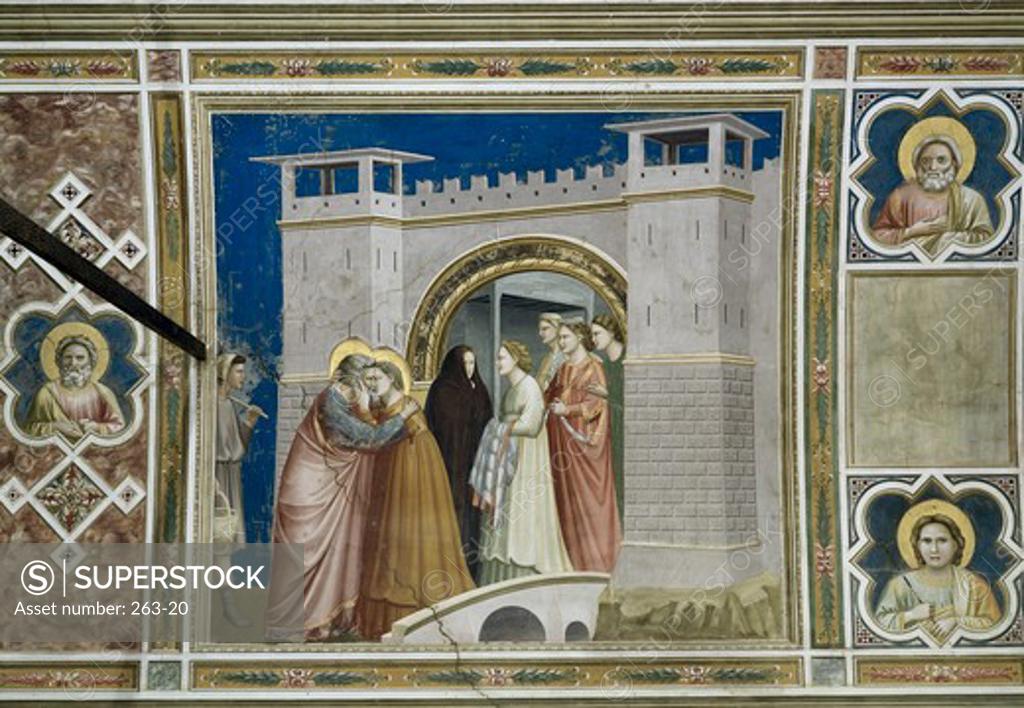 Stock Photo: 263-20 Meeting at the Golden Gate 1303-1305 Giotto (ca. 1266-1337 Italian) Fresco Capella degli Scrovegni, Padua, Italy