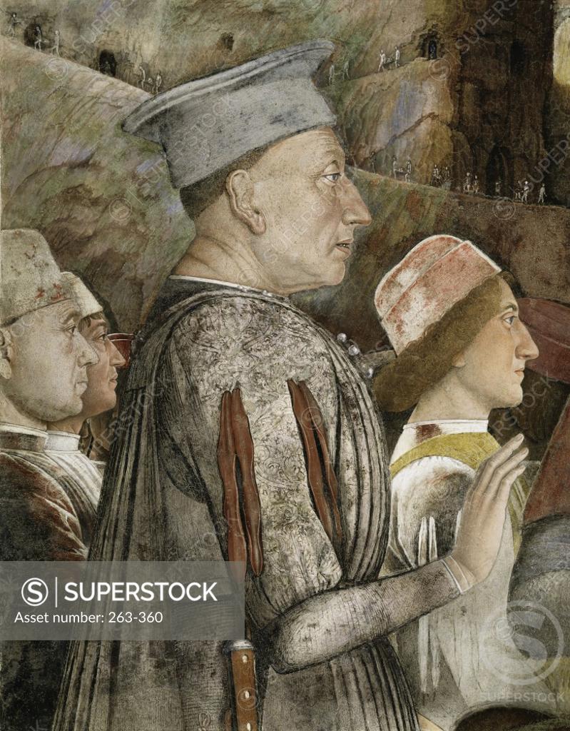 Stock Photo: 263-360 CAMERA DEGLI SPOSI:THE MEETING (DETAIL OF LUDOVICO III) FRESCO Mantegna, Andrea 1431 d1506 Italian Palazzo Ducale, Mantua, Italy 