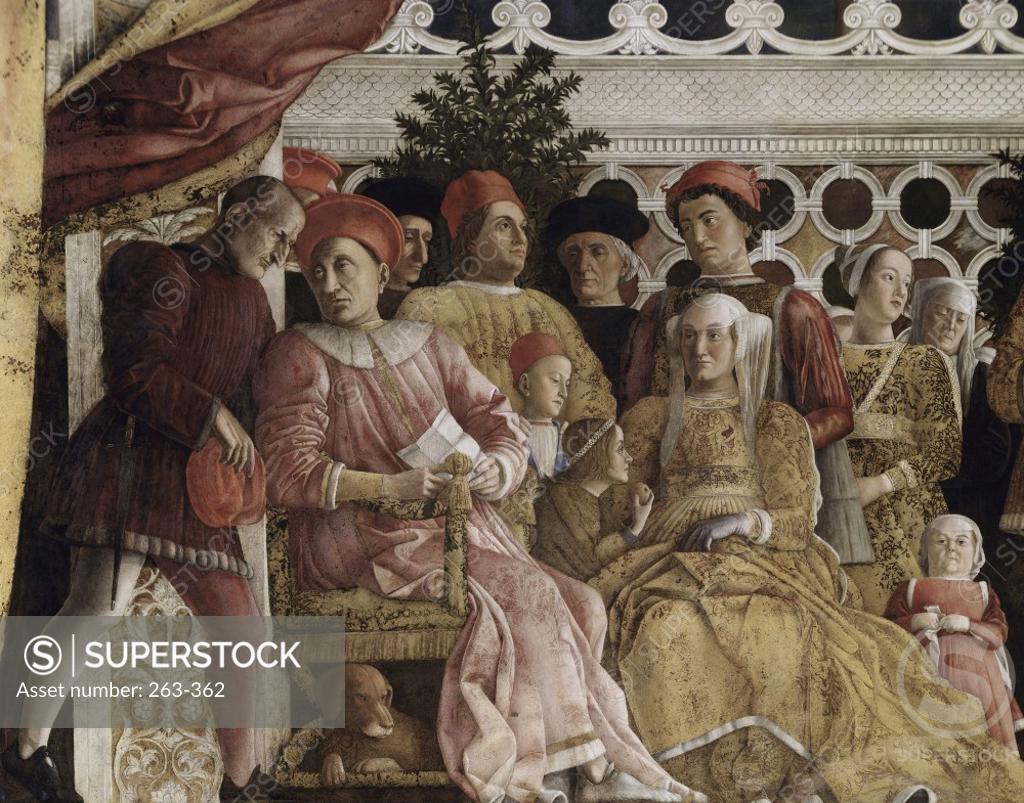 Stock Photo: 263-362 Camera degli Sposi:  The Court  1474 Andrea Mantegna (1431-1506 Italian) Fresco   Palazzo Ducale, Mantua, Italy