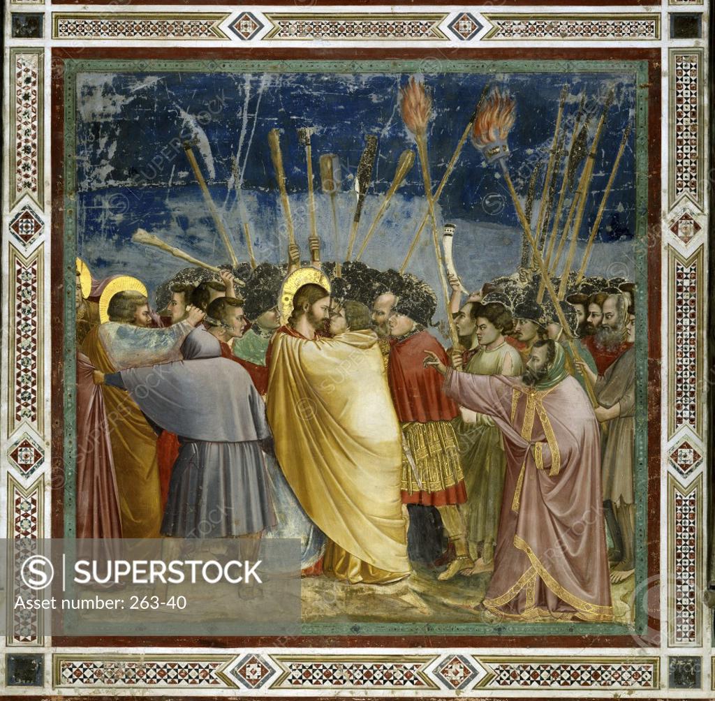 Stock Photo: 263-40 The Betrayal of Christ  Giotto di Bondone (c. 1266-1337/Florentine) Fresco   Arena Chapel, Cappella degli Scrovegni, Padua 