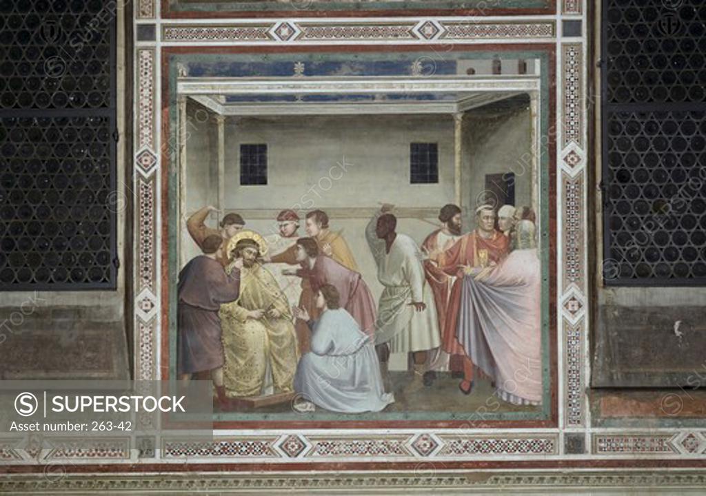 Stock Photo: 263-42 The Mocking of Christ Giotto (ca. 1266-1337 Italian) Arena Chapel, Cappella Degli Scrovegni, Padua 