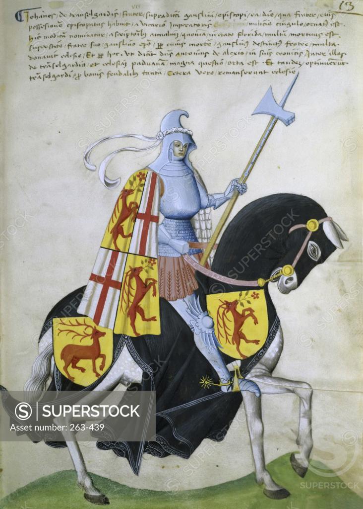 Stock Photo: 263-439 Female Knight and Black Horse:  Capodilista Codex Manuscript Illumination  Biblioteca Civica, Padua 