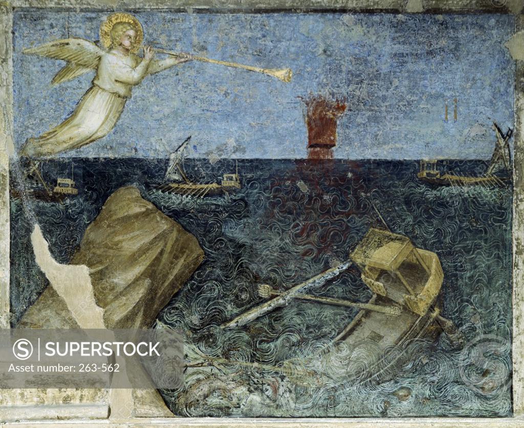 Stock Photo: 263-562 The Second Angel with the Trumpet and the Agitation of the Sea from Apocalypse:  Descent of the Holy Ghost  Giusto di Giovanni Menabuoi (op. 1363-1393/ Italian)  Fresco  Baptistry of the Cathedral, Padua 
